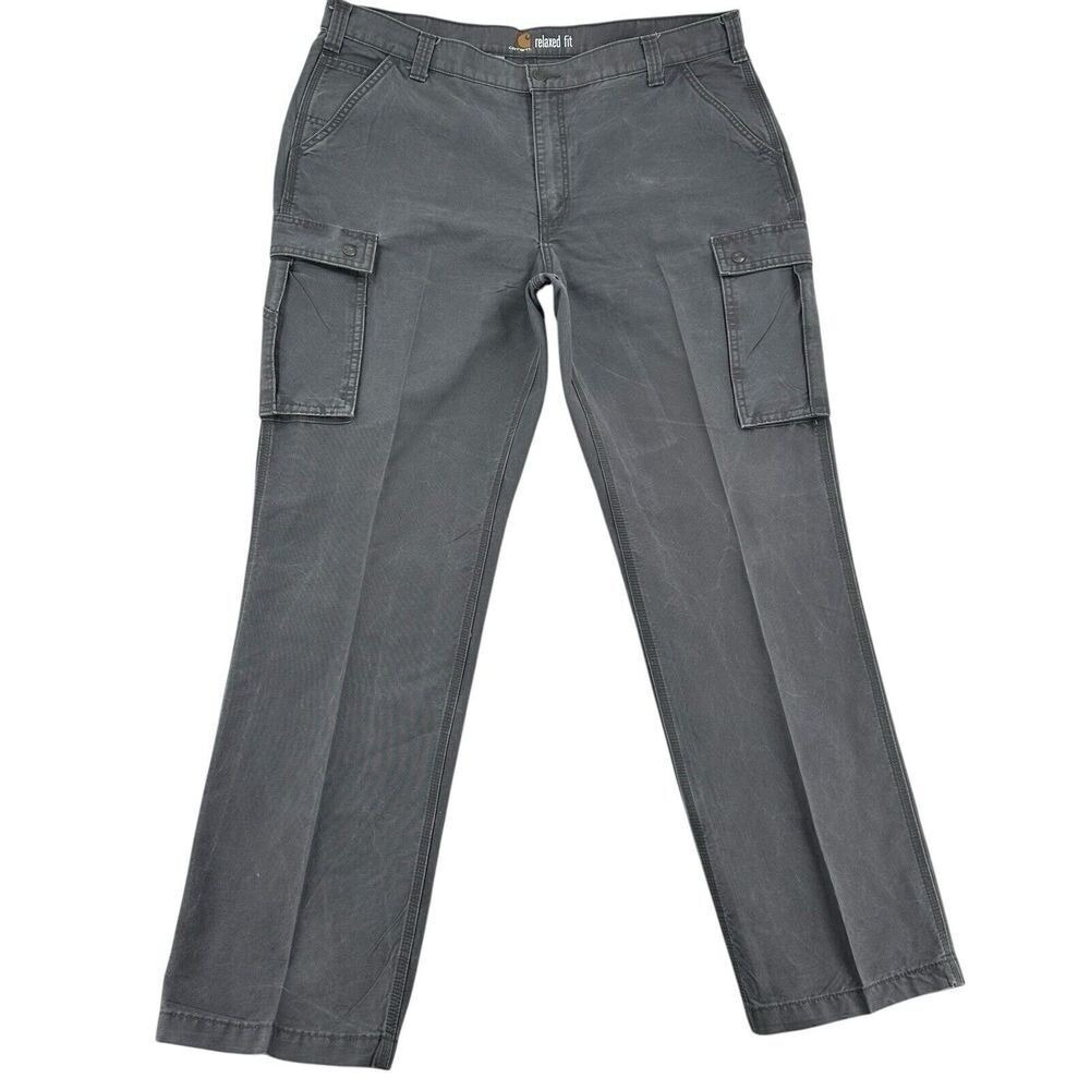 Carhartt Relaxed Fit Cargo Work Pants Gray Cotton Canvas Work Pants Mens 42x34